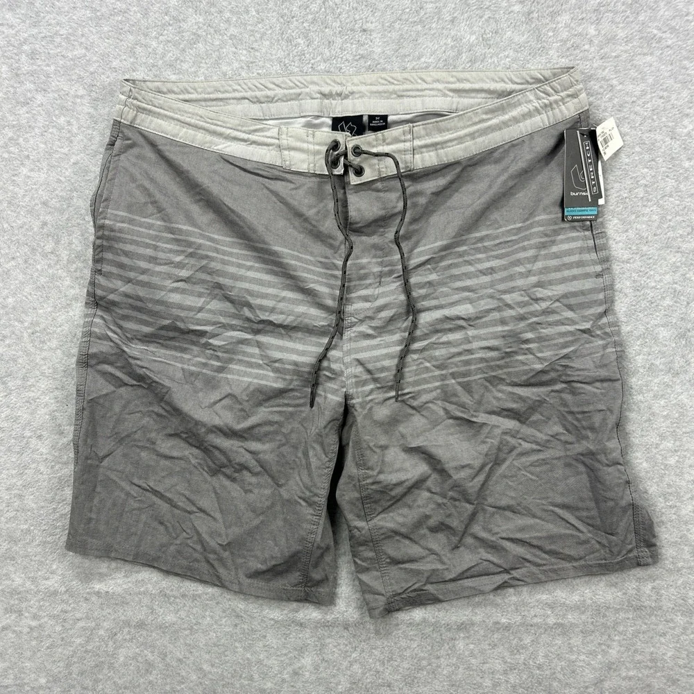 Burnside Board‎ Shorts Mens 36 Gray Striped Unlined Swim Trunks Beach Surf NEW